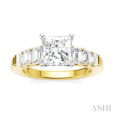 1 Ctw Princess Shape Emerald and Round Cut Diamond Semi-Mount Engagement Ring in 14K Yellow and White Gold